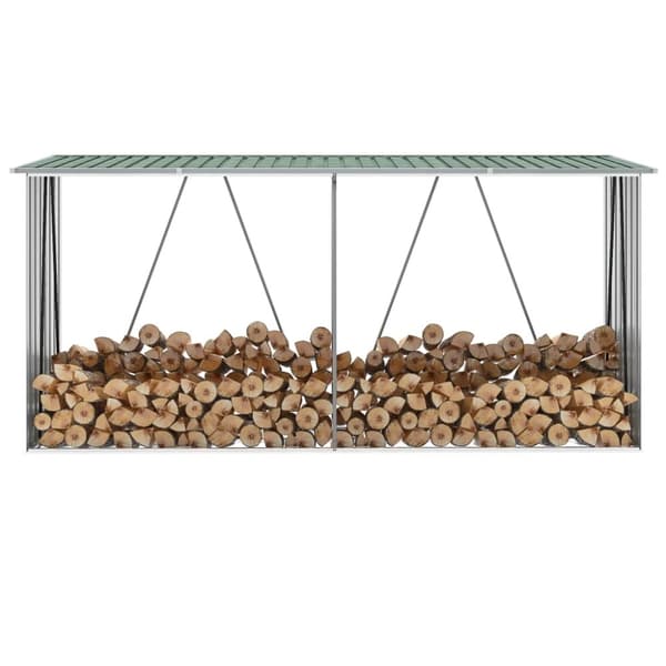 Vedskjul i galvaniserat stål 330x84x152 cm grön