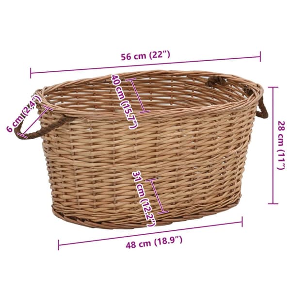 vidaXL brændekurv med håndtag 58 x 42 x 29 cm naturpil