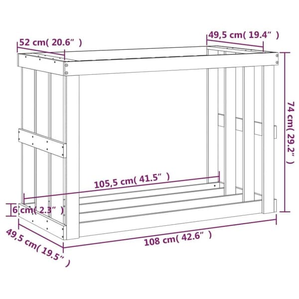 vidaXL udendørs brændestativ 108x52x74 cm massivt fyrretræ gyldenbrun