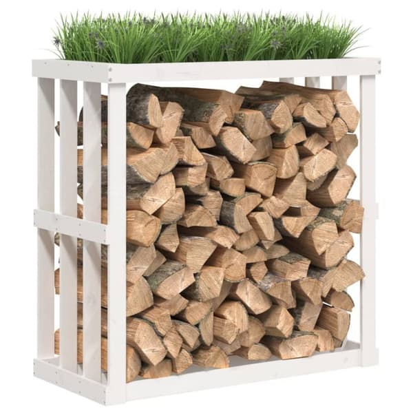 vidaXL Utendørs vedstativ hvit 108x52x106 cm heltre furu
