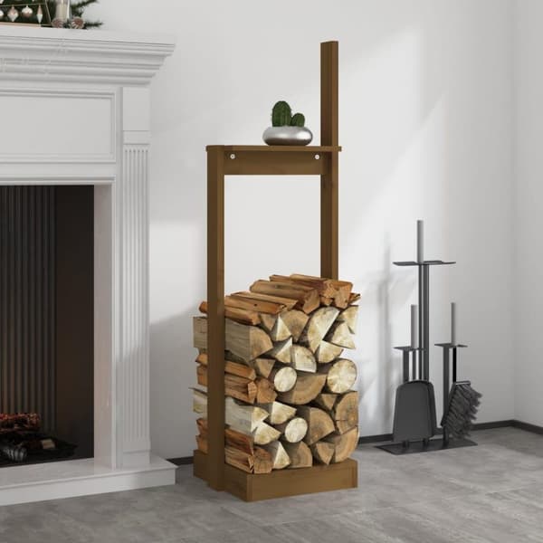 vidaXL brændestativ 33,5x30x110 cm massivt fyrretræ gyldenbrun