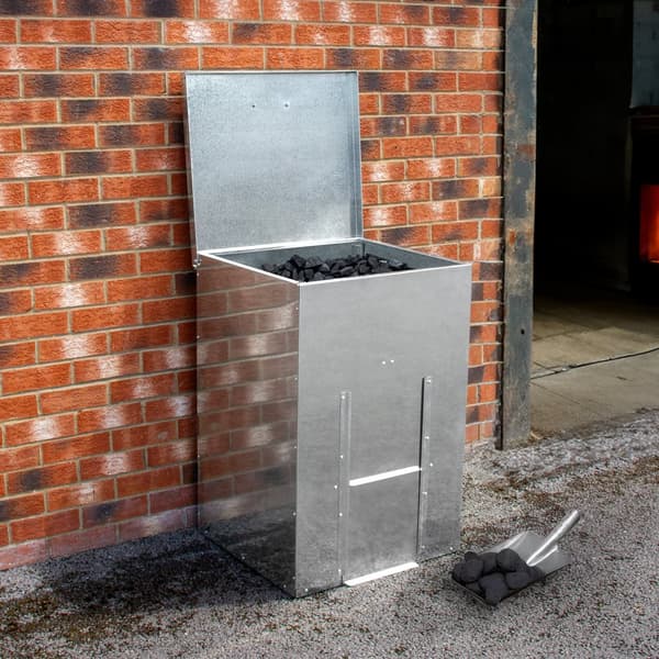 Galvanized Steel Coal Storage Boxes Storage Raised Bottom Metal Rust & Rodent Proof Wood Fire Sliding Door FREE Coal Shovel