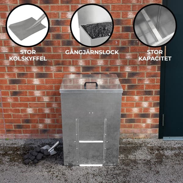 Galvanized Steel Coal Storage Boxes Storage Raised Bottom Metal Rust & Rodent Proof Wood Fire Sliding Door FREE Coal Shovel
