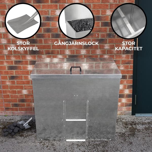 Galvanized Steel Coal Storage Boxes Storage Raised Bottom Metal Rust & Rodent Proof Wood Fire Sliding Door FREE Coal Shovel 500kg / 772L