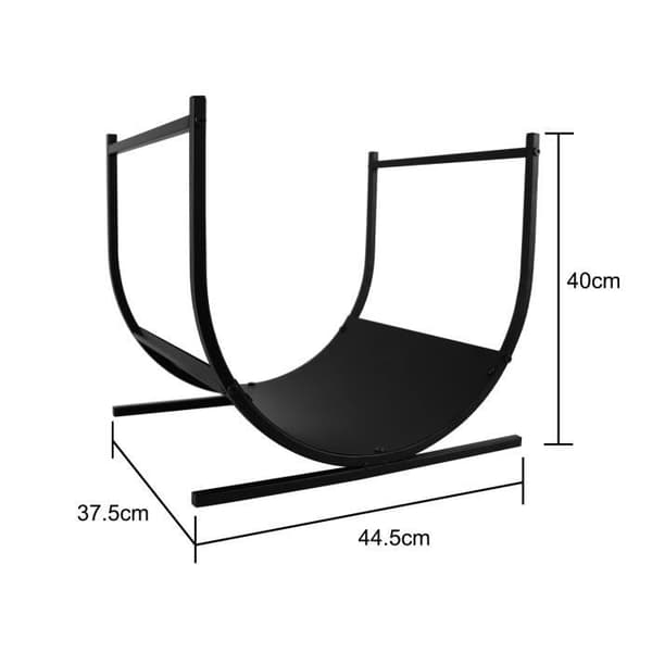 XMTECH Halvcirkelstockhållare Belastning 30 kg, metallkorg för eldstad ved, 44,5 x 37,5 x 40 cm, svart