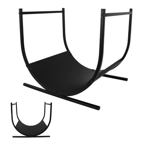 XMTECH Halvcirkelstockhållare Belastning 30 kg, metallkorg för eldstad ved, 44,5 x 37,5 x 40 cm, svart