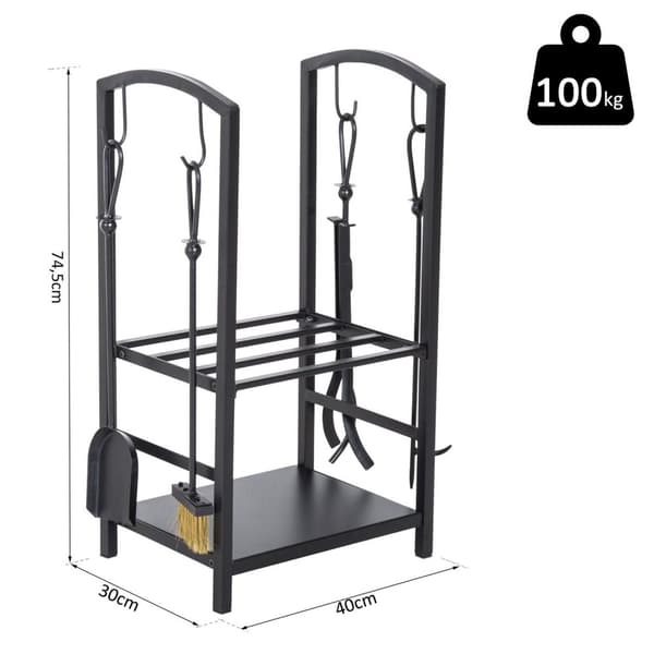 Rootzin polttopuuteline - Musta - Teräs - 15,75 cm x 11,81 cm x 29,33 cm