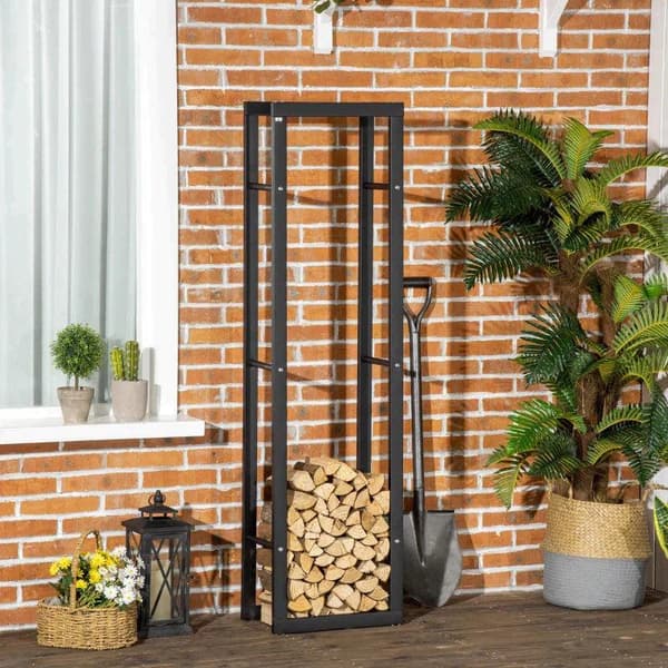 Rootz Polttopuuteline - Polttopuuteline - Polttopuuthylly - Polttopuut - Teräs - Musta - L40 x L25 x K150 cm