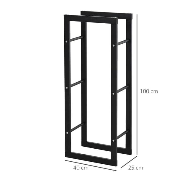 Rootz polttopuut - Polttopuuteline - Polttopuuthylly - Polttopuut - Teräs - Musta - L40 x L25 x K100 cm