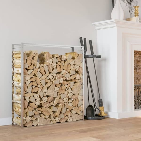 vidaXL brændestativ 110x28x116 cm rustfrit stål