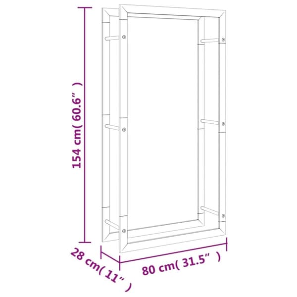 vidaXL brændestativ 80x28x154 cm rustfrit stål