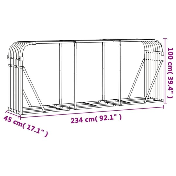vidaXL brændestativ 234x45x100 cm galvaniseret stål sølvfarvet