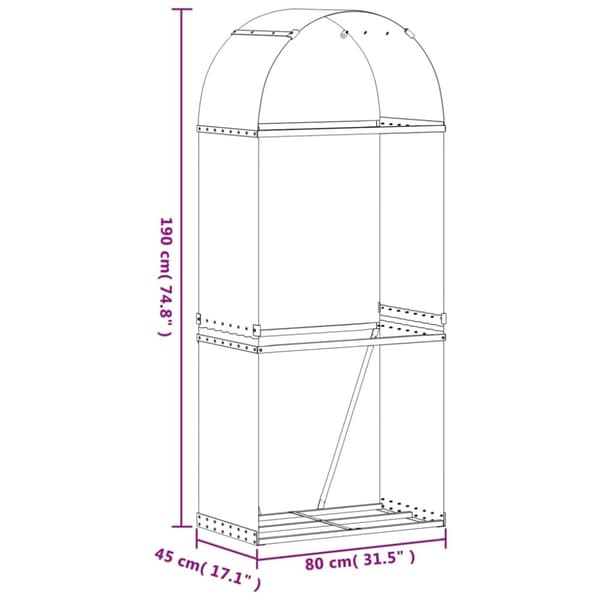 vidaXL brændestativ 80x45x190 cm galvaniseret stål antracitgrå