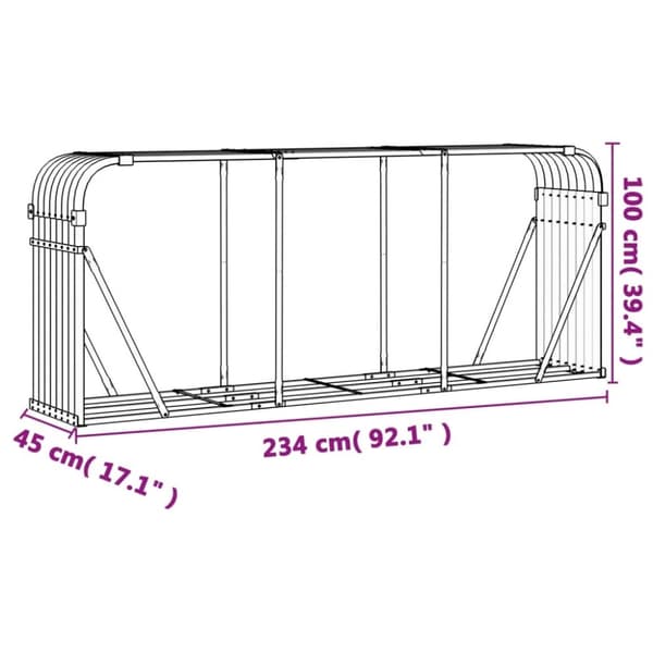 vidaXL brændestativ 234x45x100 cm galvaniseret stål grøn