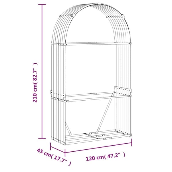 vidaXL brændestativ 120x45x210 cm galvaniseret stål brun