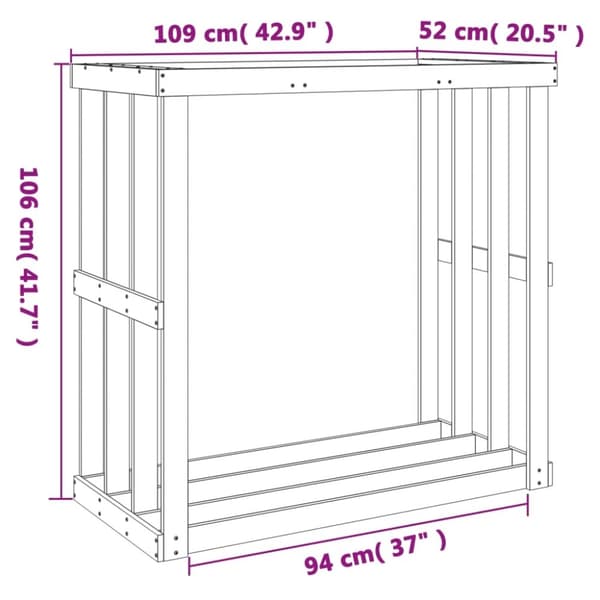 vidaXL udendørs brændestativ 109x52x106 cm massivt fyrretræ gyldenbrun