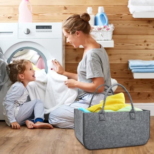 Säck i Filz - YUENFONG - 2x Fällkorg - 50x25x25cm - Kapacitet 30kg - Grå