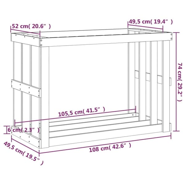 vidaXL udendørs brændestativ 108x52x74 cm massivt fyrretræ -  Brændekurve