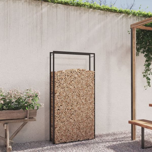 vidaXL Vedställ matt svart 110x28x214 cm stål -  Vedställ & vedkorgar