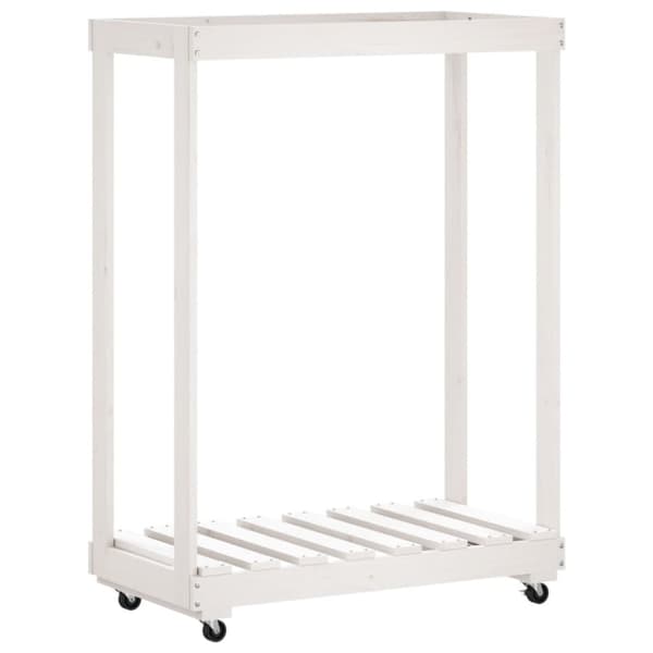 vidaXL Vedställ med hjul vit 76,5x40x108 cm massiv furu -  Vedställ & vedkorgar
