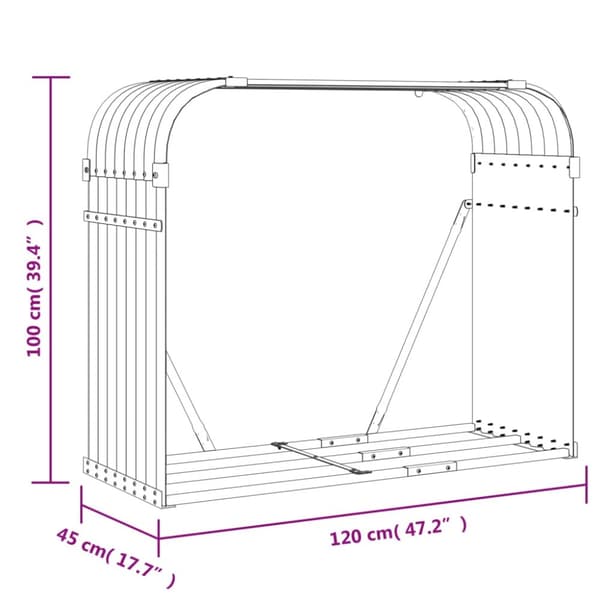vidaXL Polttopuuteline hopea 120x45x100 cm galvanoitu teräs -  Polttopuutelineet & -kärryt