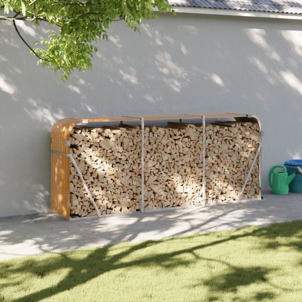 vidaXL brændestativ 234x45x100 cm galvaniseret stål lysebrun -  Brændekurve