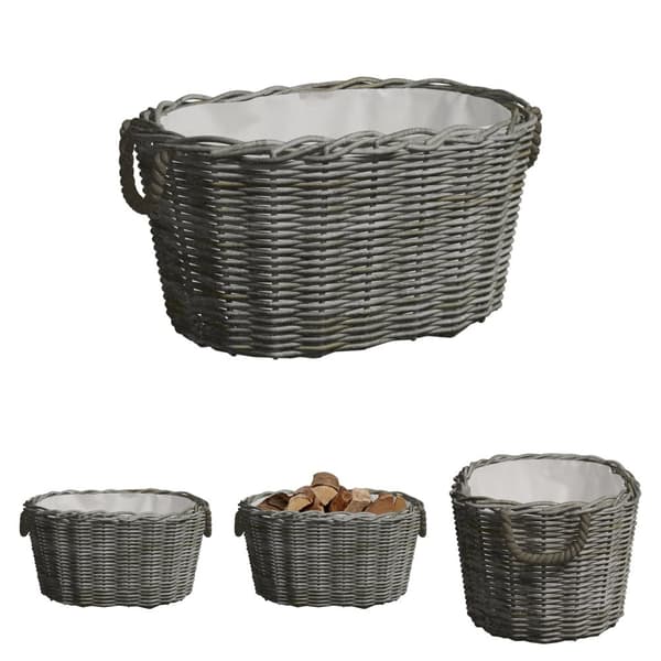 The Living Store Polttopuukori kantokahvoilla 60x40x28 cm harmaa paju - Polttopuutelineet & -kärryt
