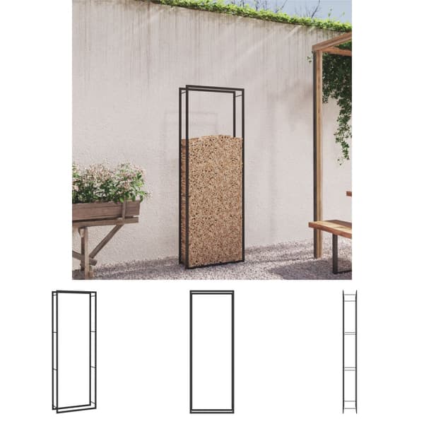 The Living Store Polttopuuteline mattamusta 80x28x222 cm teräs -  Polttopuutelineet & -kärryt