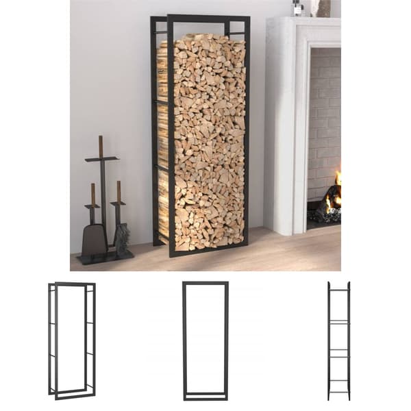 The Living Store Polttopuuteline mattamusta 50x28x132 cm teräs -  Polttopuutelineet & -kärryt