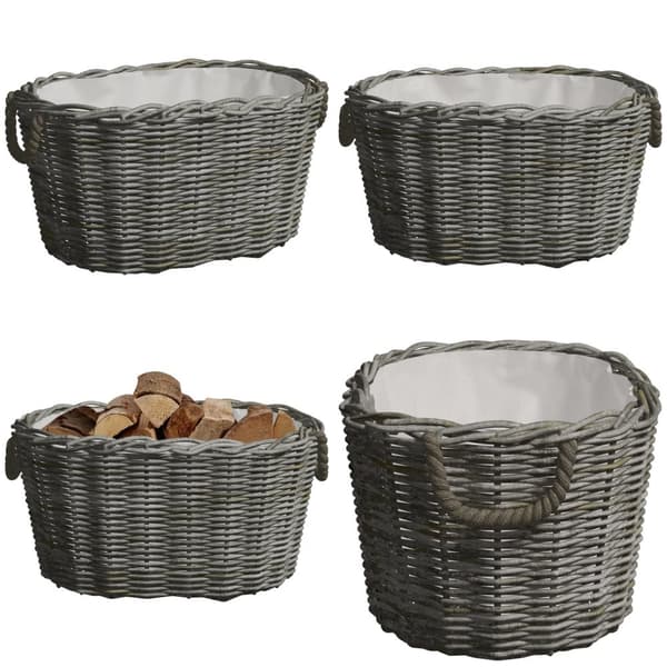 Polttopuukori kantokahvoilla 60x40x28 cm harmaa paju - Polttopuukorisarja - Polttopuukorisarjat - Home & Living