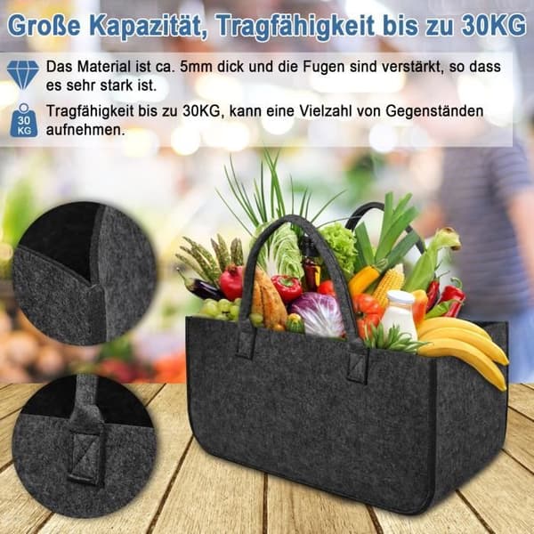 Vedtransportväska - LARS360 - Set om 4 - 30 kg - Filt (Mörkgrå)