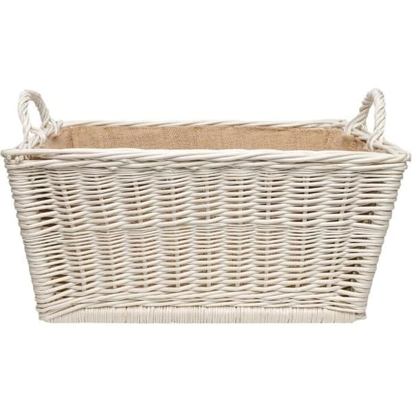 Loggkorg - Creative Home - 47 x 33 x 30 cm - Handvävd - Juteinteriör - Vit