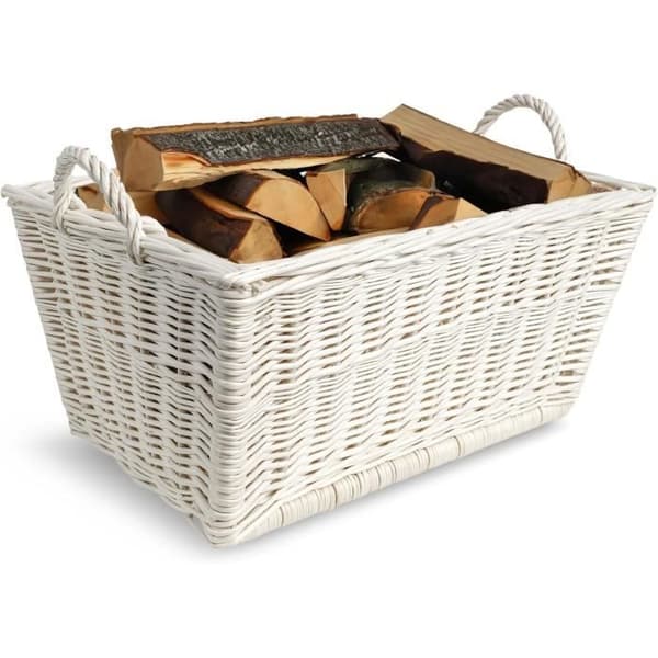 Loggkorg - Creative Home - 47 x 33 x 30 cm - Handvävd - Juteinteriör - Vit