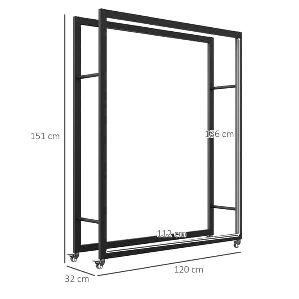 Rootz polttopuuteline - Puun säilytysteline - Hirsikotelo - Metallirunko - Mobiili - Sisällä Ulkona - 120cm x 32cm x 151cm