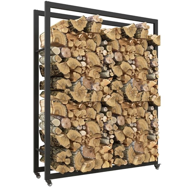 Rootz polttopuuteline - Puun säilytysteline - Hirsikotelo - Metallirunko - Mobiili - Sisällä Ulkona - 120cm x 32cm x 151cm