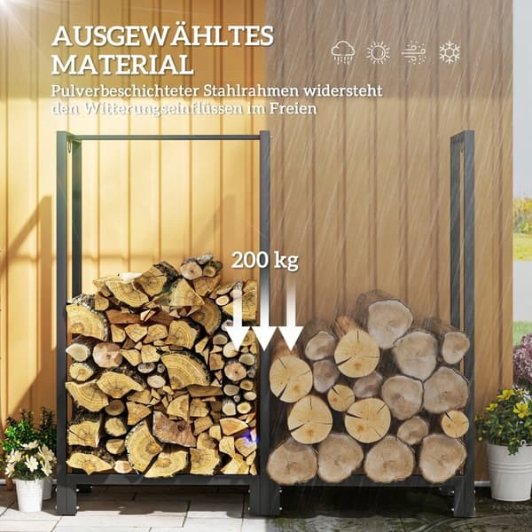 Rootz polttopuuteline - Tukkiteline - Kindling Järjestäjä - Kantavuus 200kg - Jauhemaalattu teräs - 123cm x 32cm x 115cm