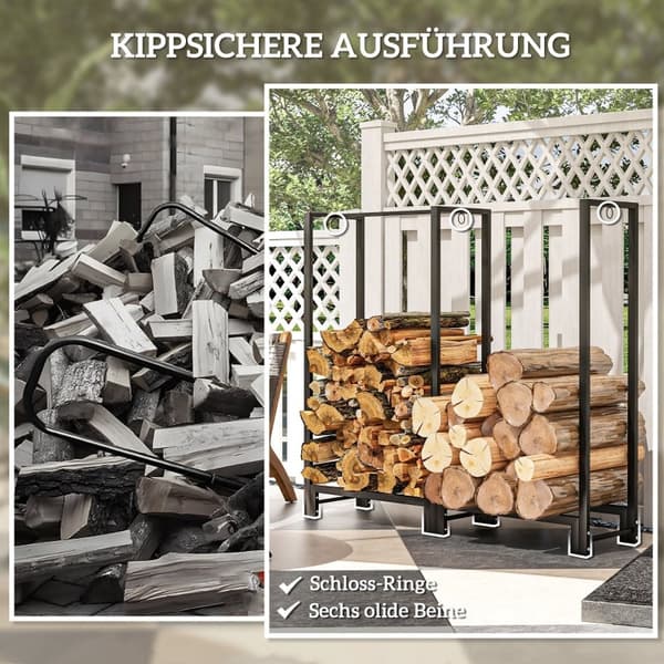 Rootz polttopuuteline - Tukkiteline - Kindling Järjestäjä - Kantavuus 200kg - Jauhemaalattu teräs - 123cm x 32cm x 115cm