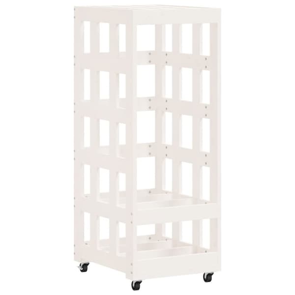 Vedställ med hjul vit 40x49x110 cm massiv furu