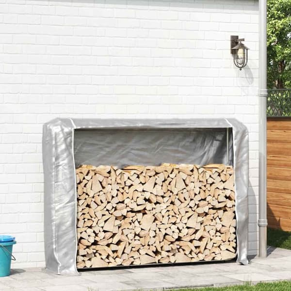 vidaXL Vedstativ med ståltråd 200x25x150 cm galvanisert stål