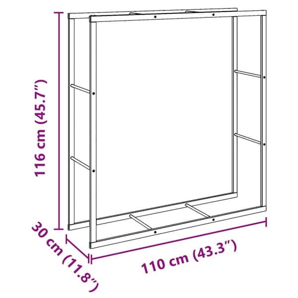 vidaXL Vedstativ svart 110x30x116 cm stål