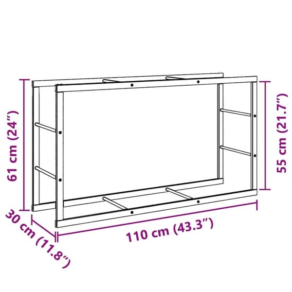 vidaXL Vedstativ svart 110x30x61 cm stål