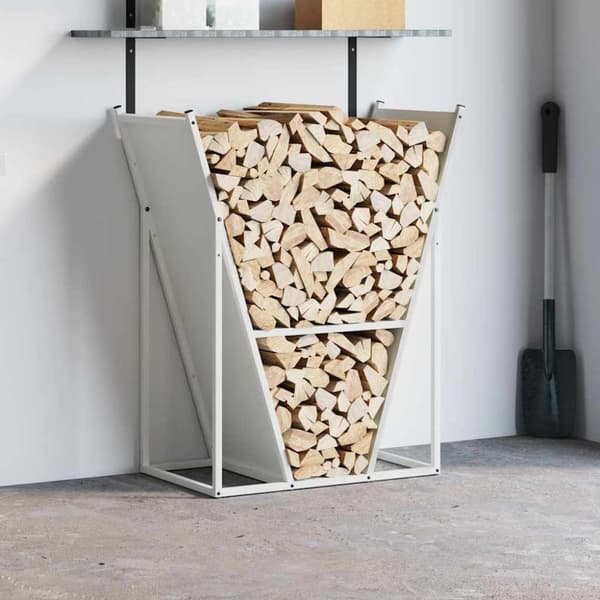 vidaXL Polttopuuteline valkoinen 69,5x35x81 cm kylmävalssattu teräs