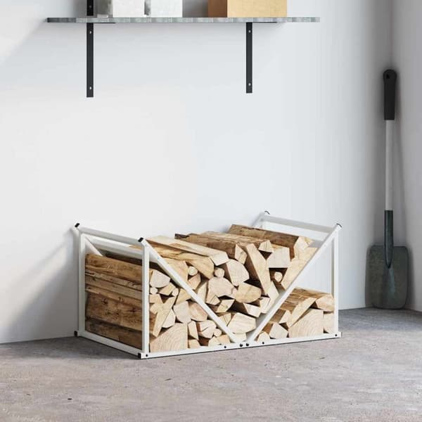 vidaXL Vedstativ hvit 70x43x34,5 cm kaldvalset stål