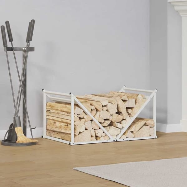 vidaXL Vedstativ hvit 70x43x34,5 cm kaldvalset stål