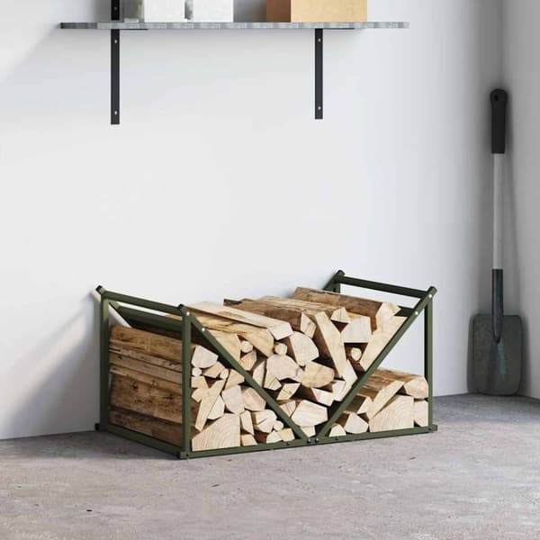 vidaXL Vedstativ olivengrønn 70x43x34,5 cm kaldvalset stål