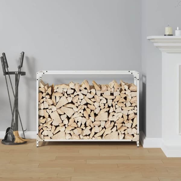 vidaXL brændestativ 90x28x65 cm koldvalset stål hvid