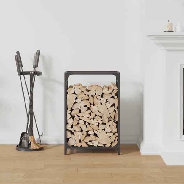 vidaXL Polttopuuteline musta 44x28x65 cm kylmävalssattu teräs