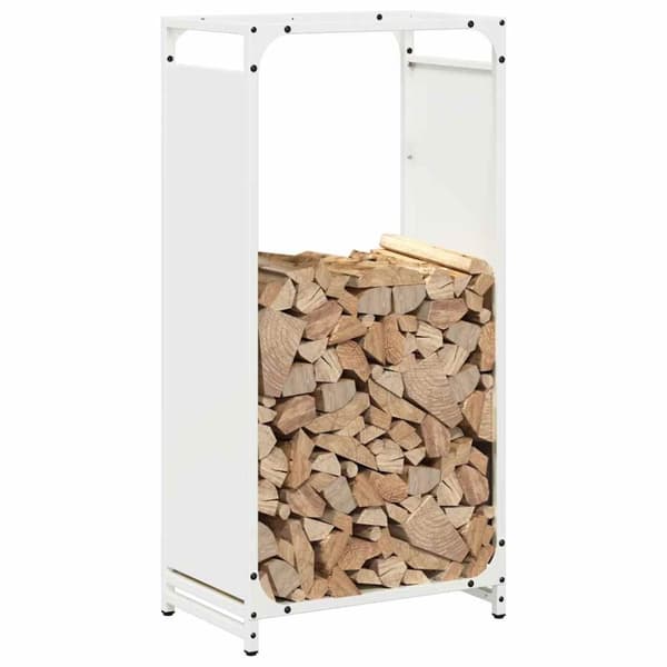 vidaXL Polttopuuteline valkoinen 44x28x90 cm kylmävalssattu teräs