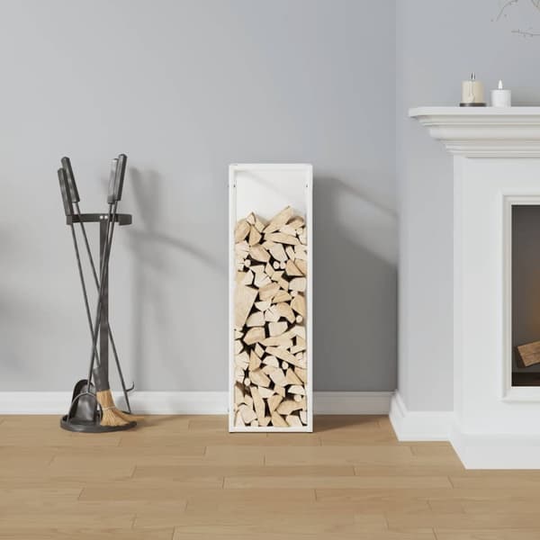 vidaXL Polttopuuteline Valkoinen 25x25x80 cm Kylmävalssattua terästä