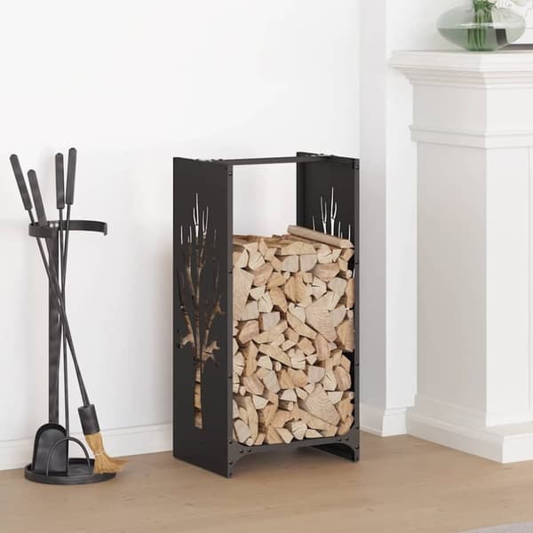 vidaXL Polttopuuteline musta 40x30x80 cm kylmävalssattu teräs